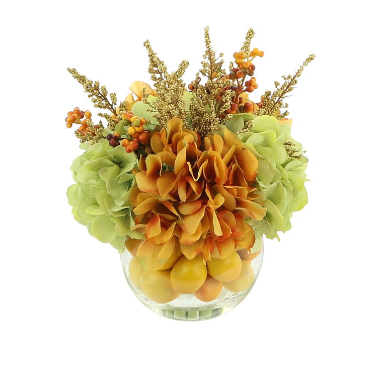 Charlton Home® Mixed Hydrangeas Flower Centerpiece In Decorative Vase And Reviews Wayfair